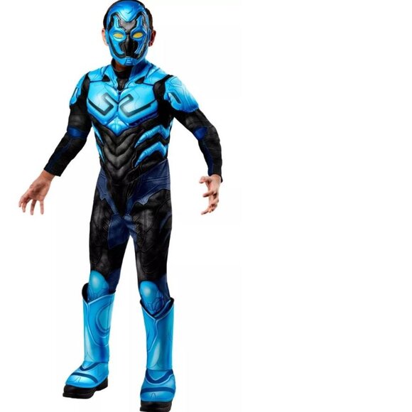 Blue Beetle Halloween Costume 7/8 Muscle Jumpsuit & Mask DC Comics Boys 2 Pc - Picture 1 of 5